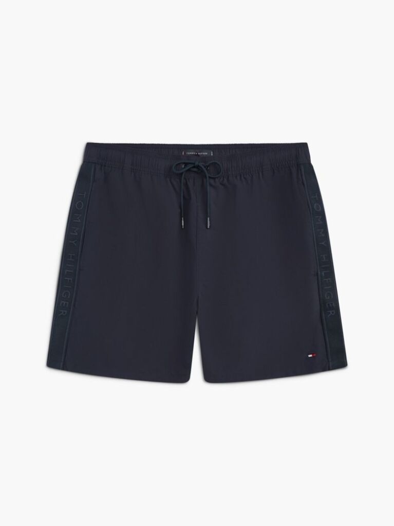 Blue Tonal Logo Mid Length Swim Shorts  Men
