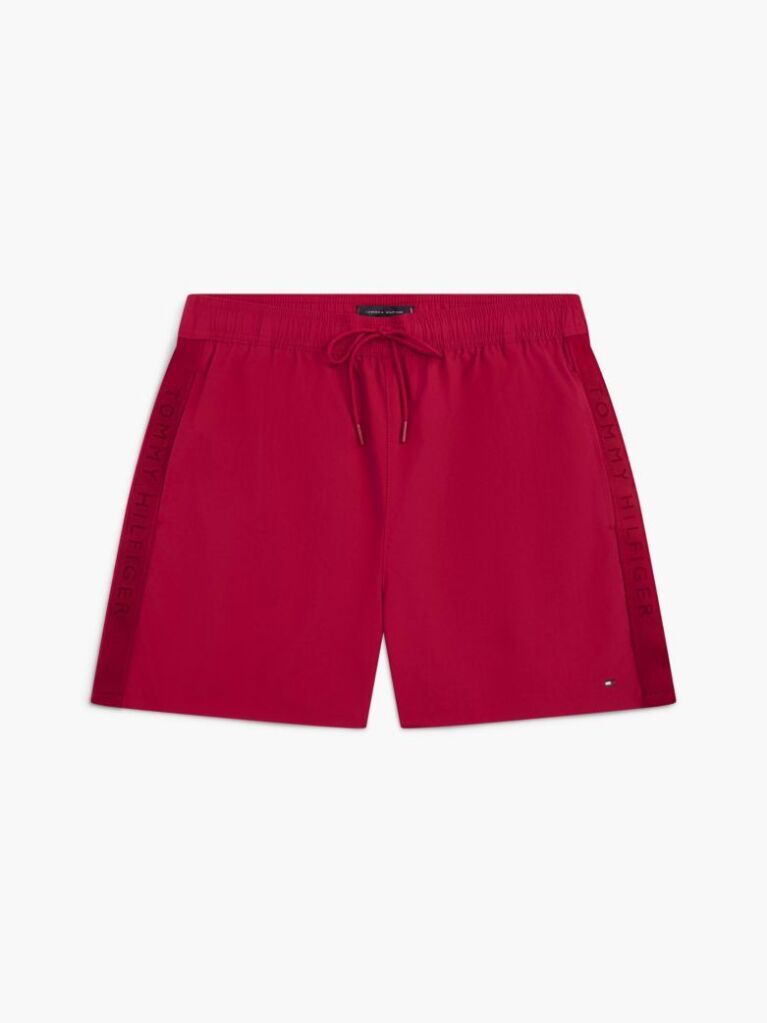 Red Tonal Logo Mid Length Swim Shorts  Men