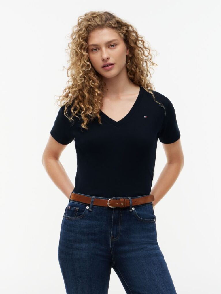 Blue V-Neck Slim Fit T-Shirt  Women