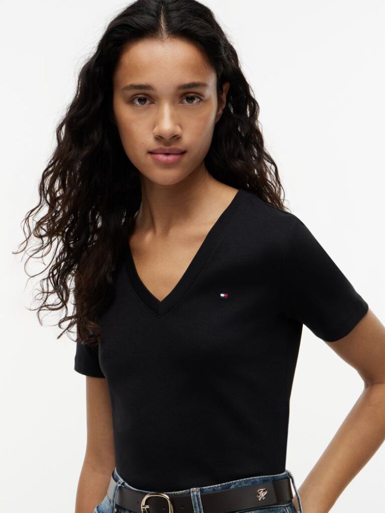 Black V-Neck Slim Fit T-Shirt  Women