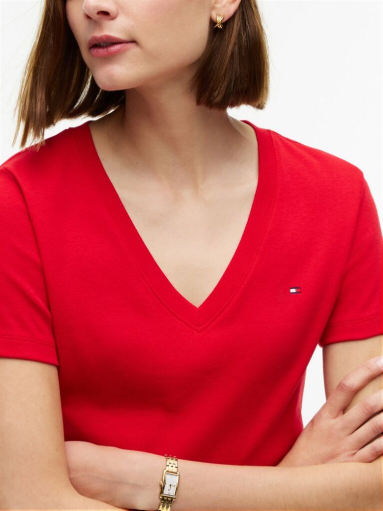 Red V-Neck Slim Fit T-Shirt  Women