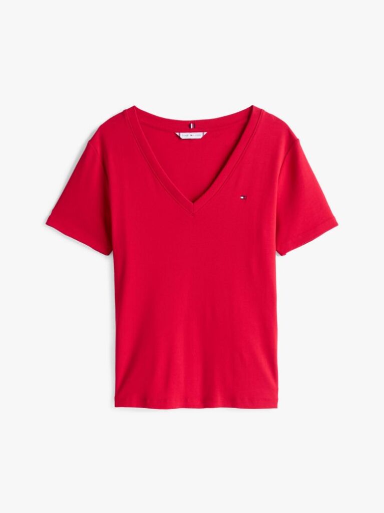 Red V-Neck Slim Fit T-Shirt  Women
