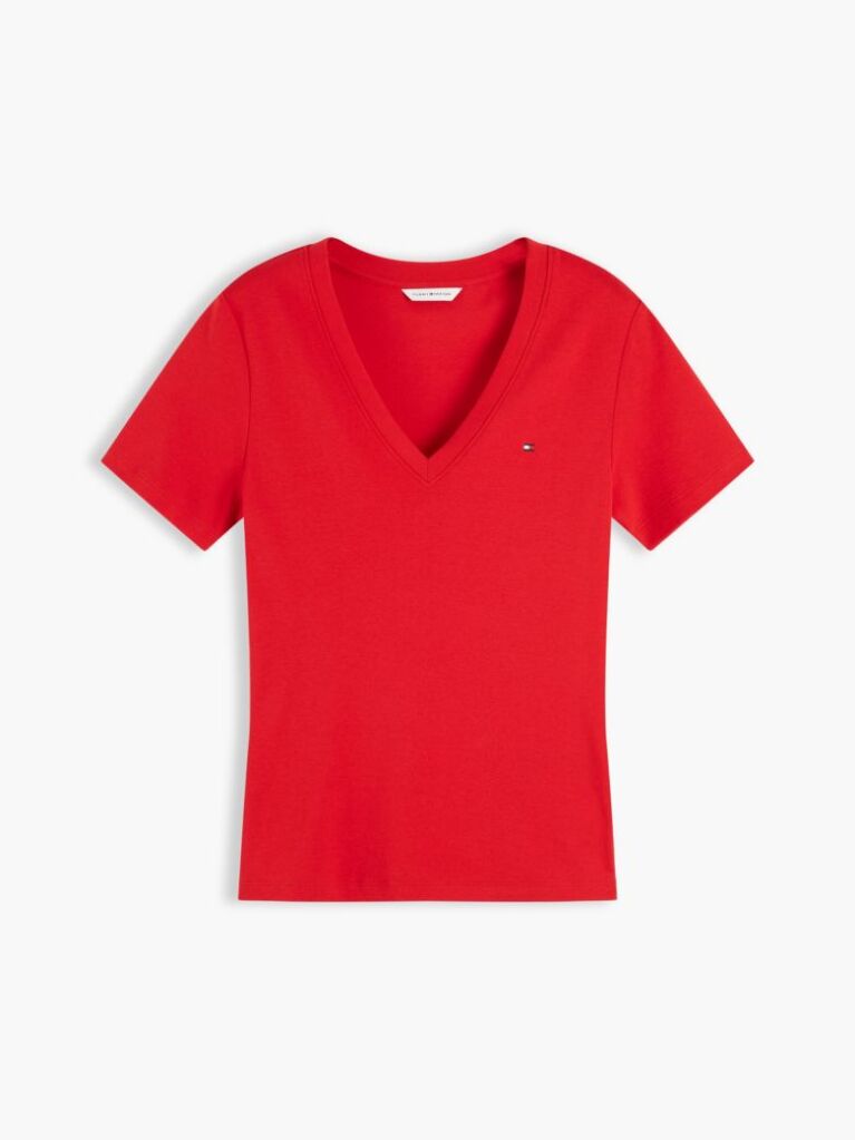 Red V-Neck Slim Fit T-Shirt  Women
