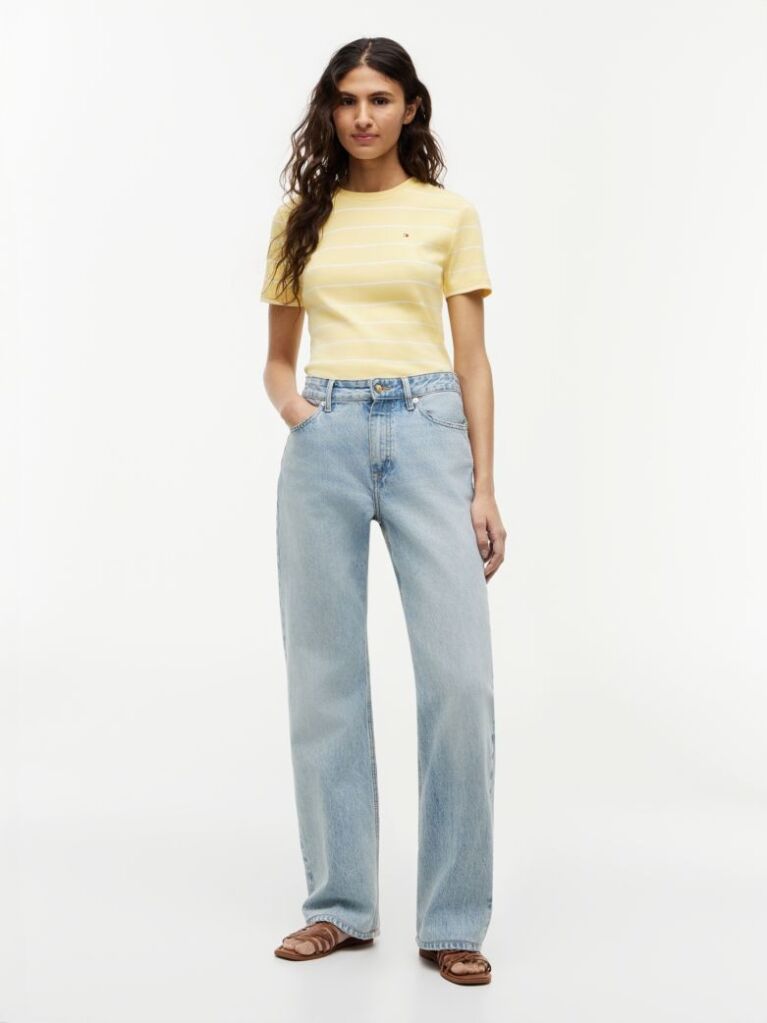 Yellow Flag Embroidery Ribbed Slim T-Shirt  Women