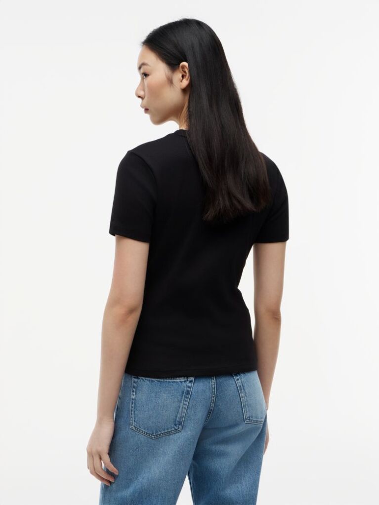 Black Flag Embroidery Ribbed Slim T-Shirt  Women