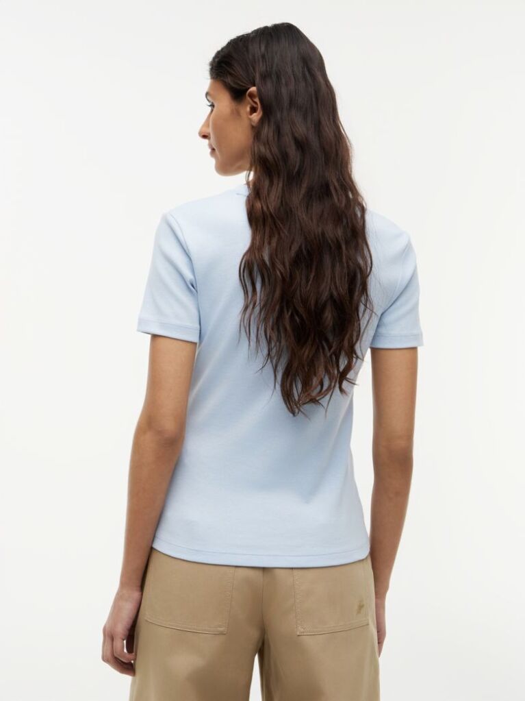 Blue Flag Embroidery Ribbed Slim T-Shirt  Women