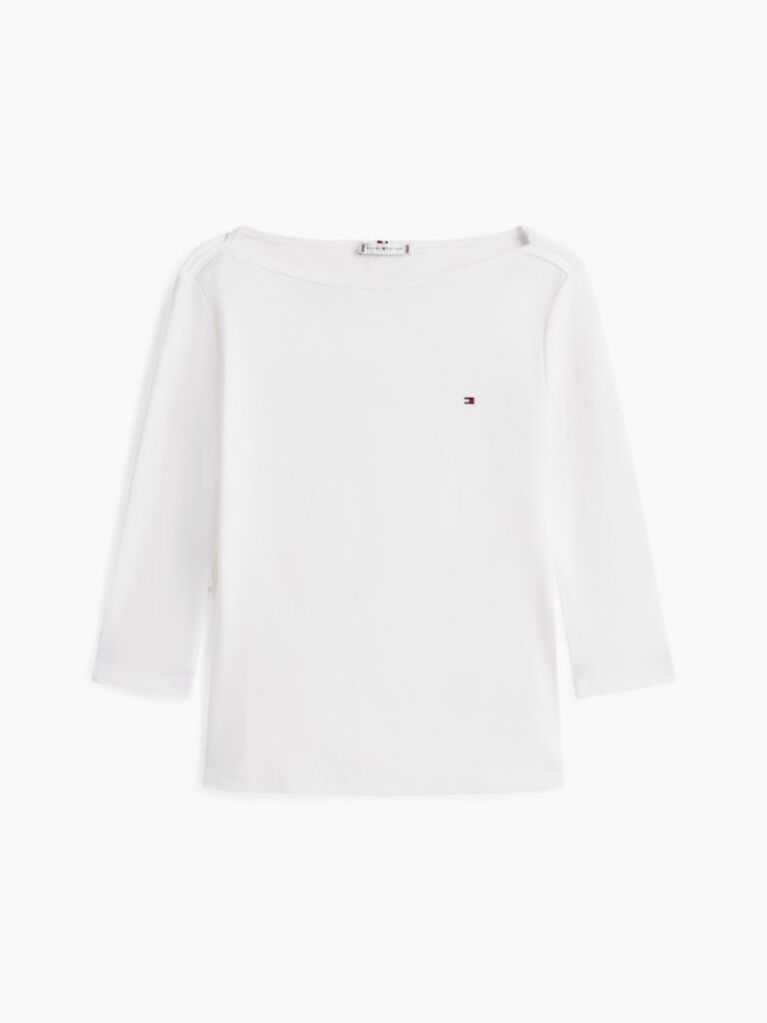 White Boat Neck Slim Fit T-Shirt  Women