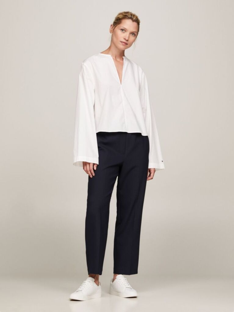White V-Neck Relaxed Fit Blouse  Women