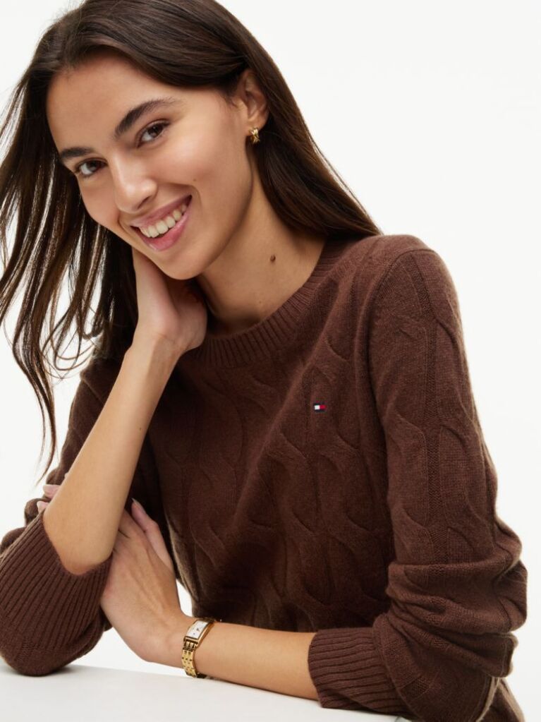 Brown Pure Wool Cable Knit Jumper  Women