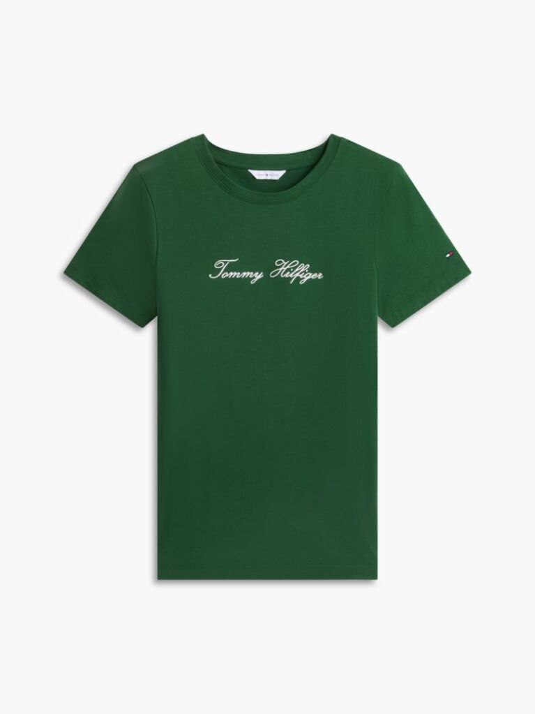 Green Logo Embroidery Crew Neck T-Shirt  Women