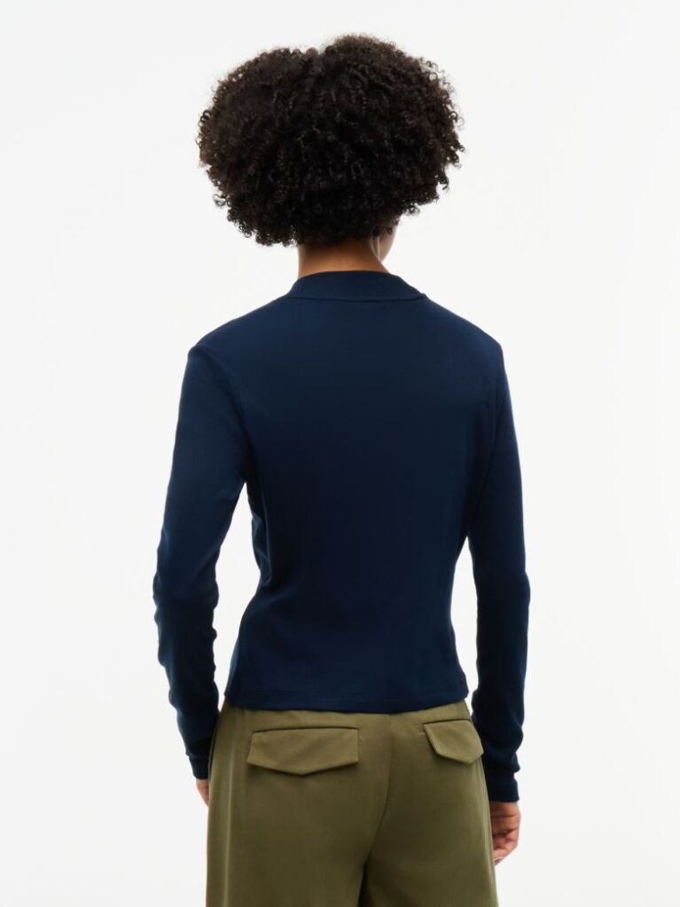 Slim Mock Neck Long Sleeve T-Shirt — Blue
