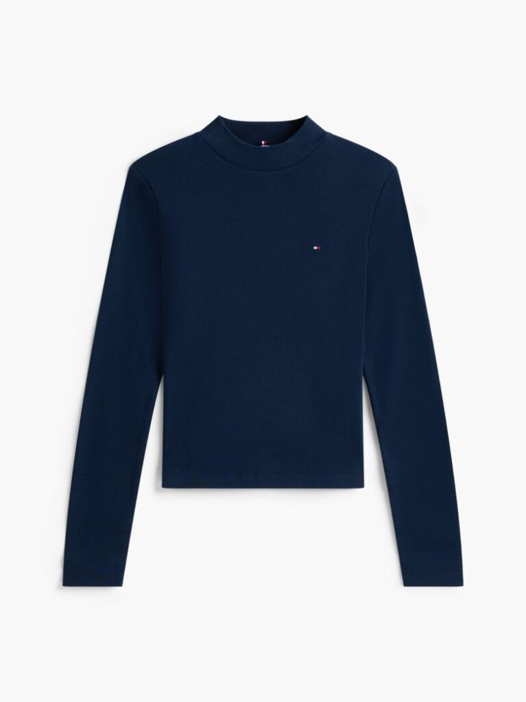 Slim Mock Neck Long Sleeve T-Shirt — Blue