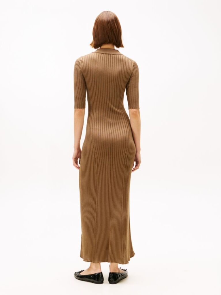 Brown Rib-Knit Polo Maxi Dress  Women