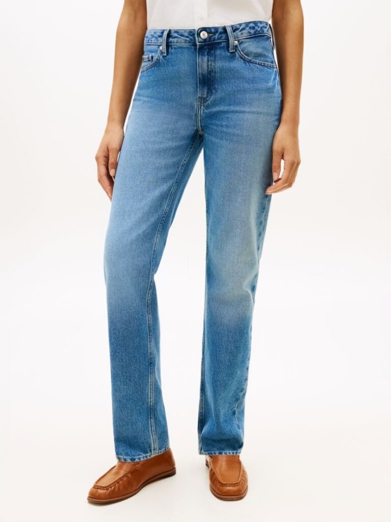 Blue Whiskered Mid Rise Straight Leg Jeans  Women