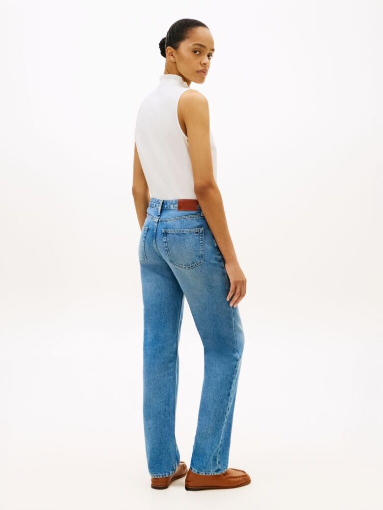 Blue Whiskered Mid Rise Straight Leg Jeans  Women