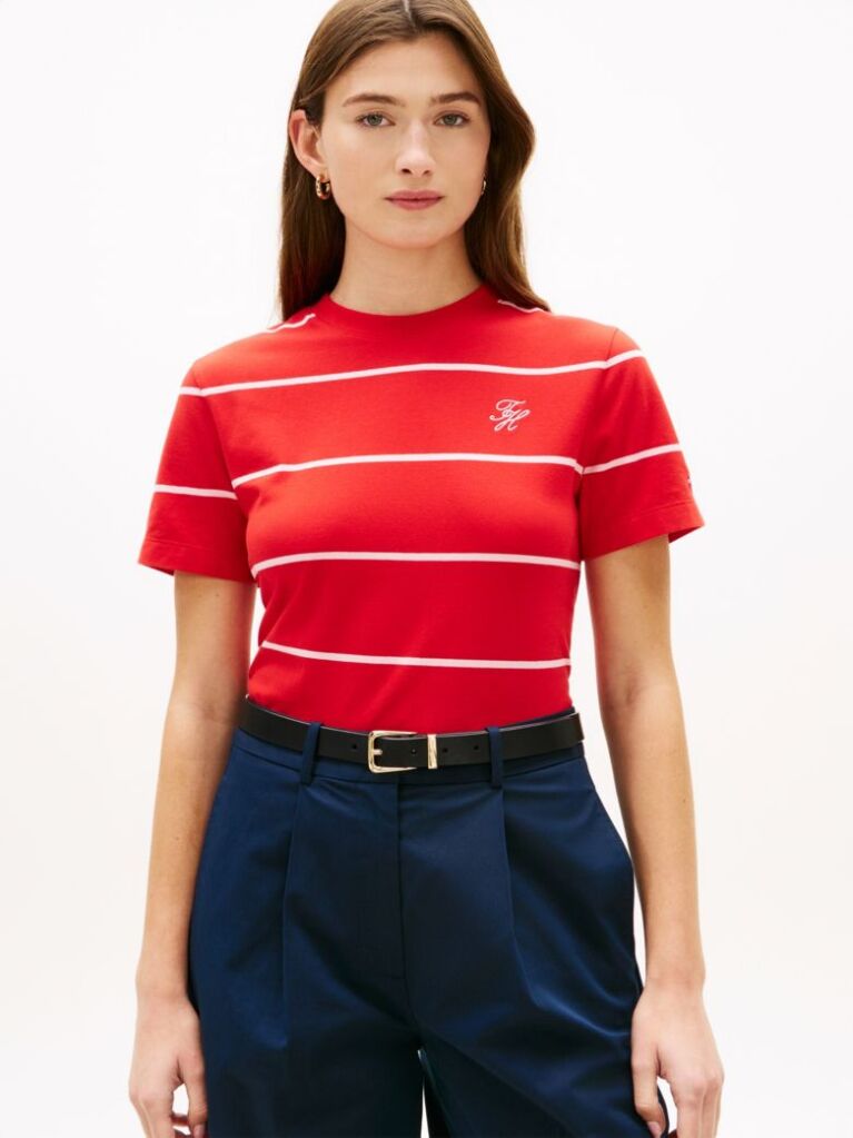 Multi Logo Embroidery Jersey Crew Neck T-Shirt  Women