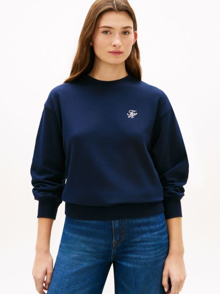 Blue Logo Embroidery Crew Neck Sweatshirt  Women