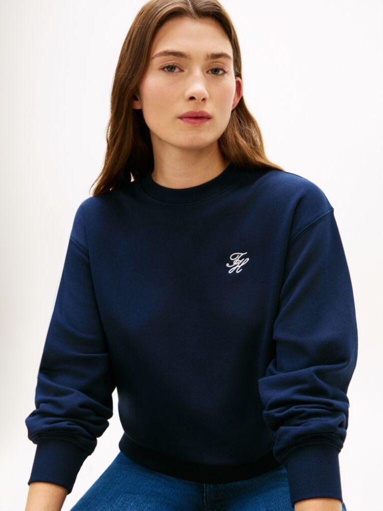Blue Logo Embroidery Crew Neck Sweatshirt  Women