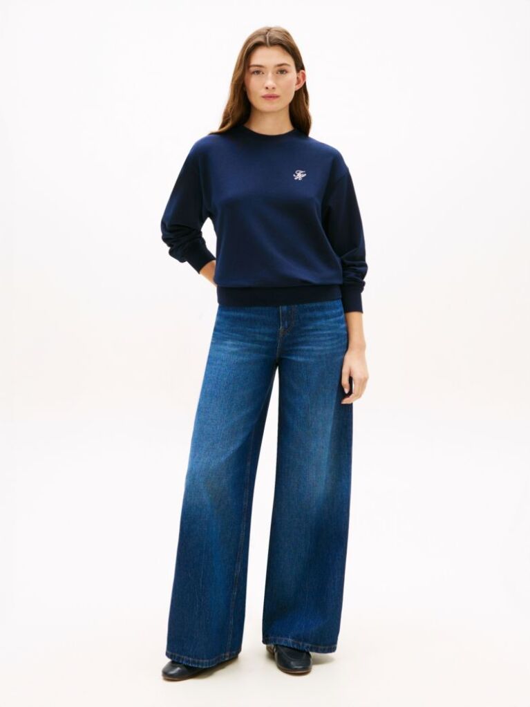 Blue Logo Embroidery Crew Neck Sweatshirt  Women