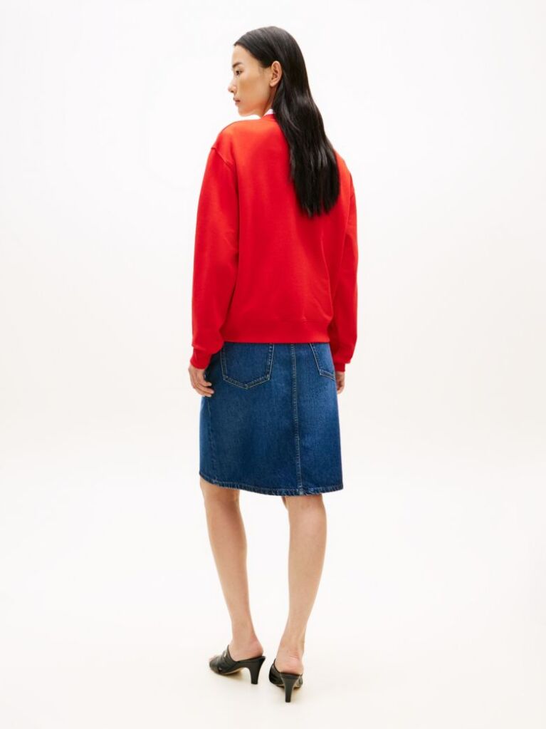 Red Logo Embroidery Crew Neck Sweatshirt  Women
