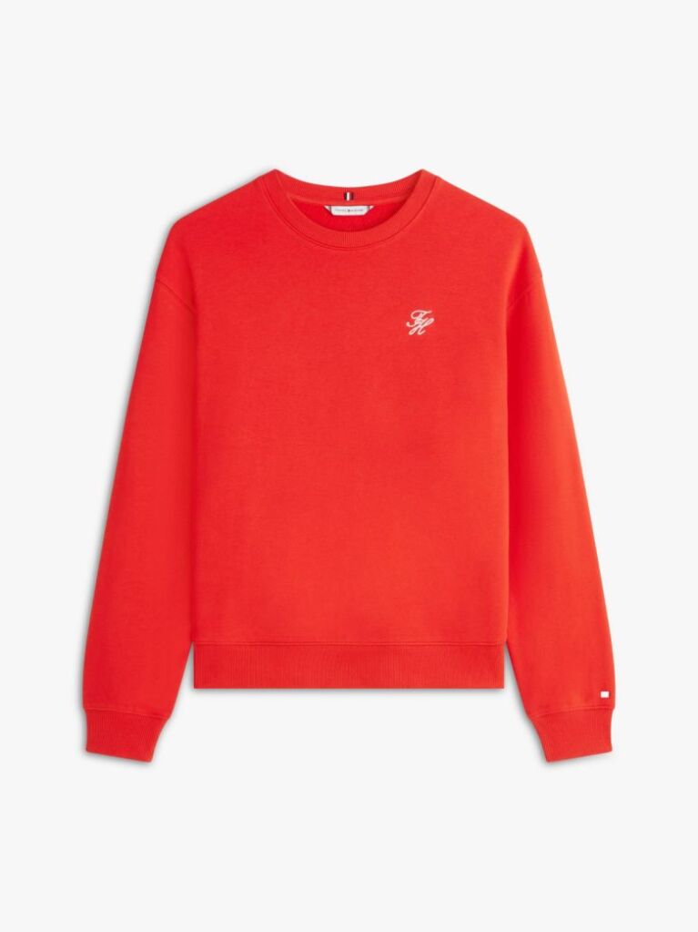Red Logo Embroidery Crew Neck Sweatshirt  Women