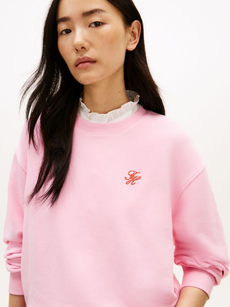 Pink Logo Embroidery Crew Neck Sweatshirt  Women