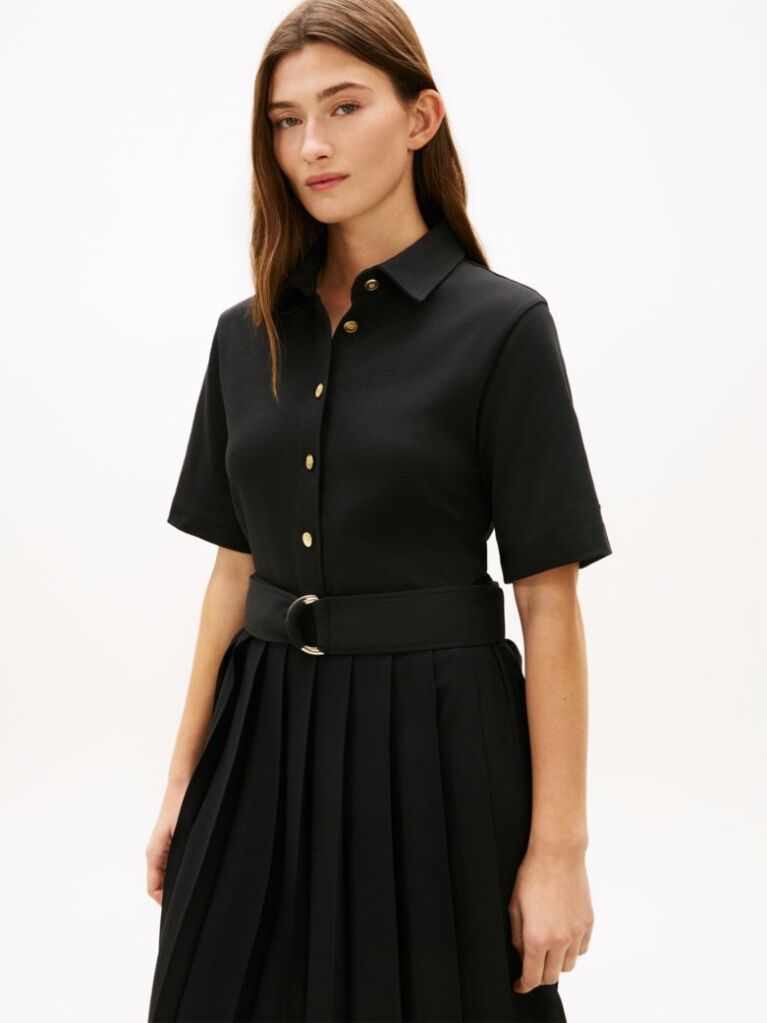 Black Gold-Tone Button Midi Shirt Dress  Women