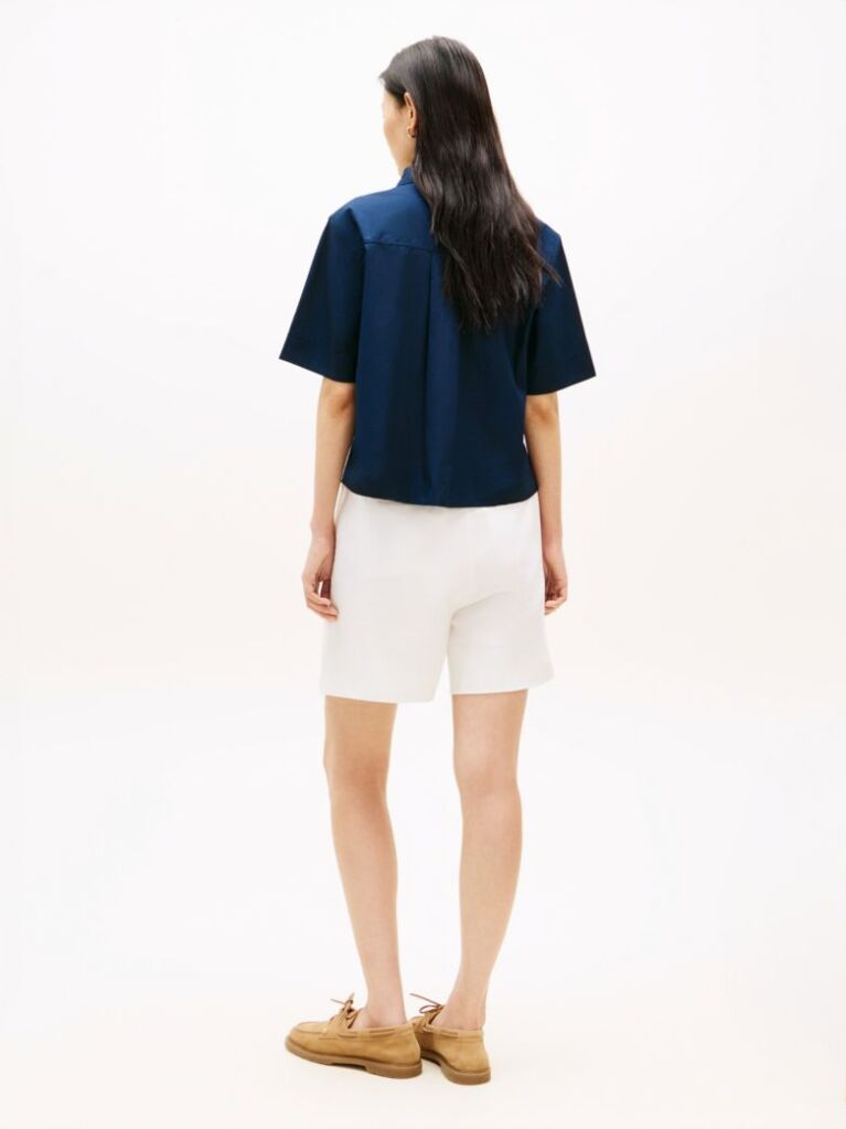 Blue Poplin Short Sleeve Shirt  Women