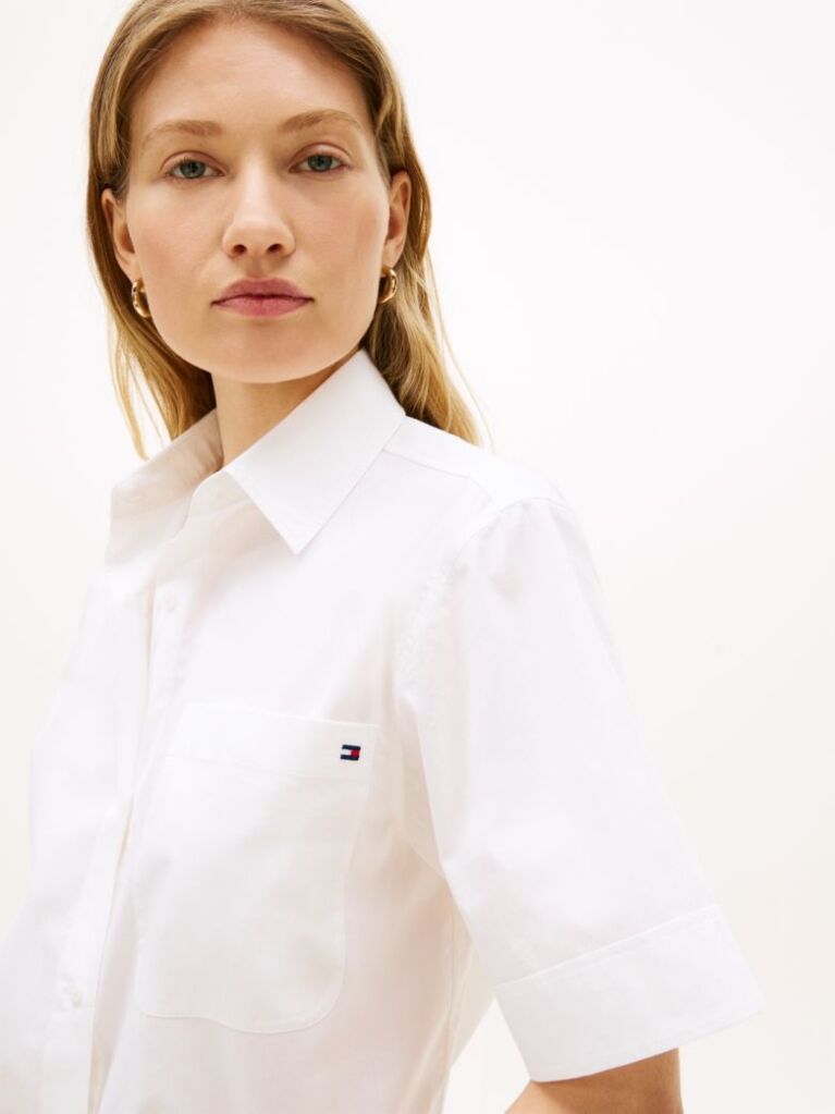 White Poplin Short Sleeve Shirt  Women