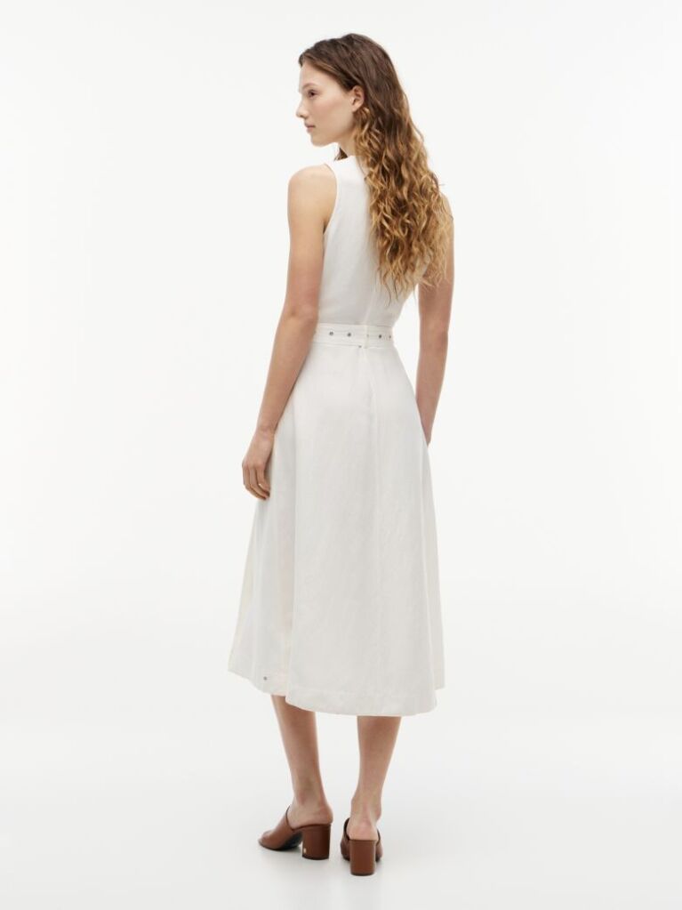 White Belted Linen Blend Sleeveless Wrap Midi Dress  Women