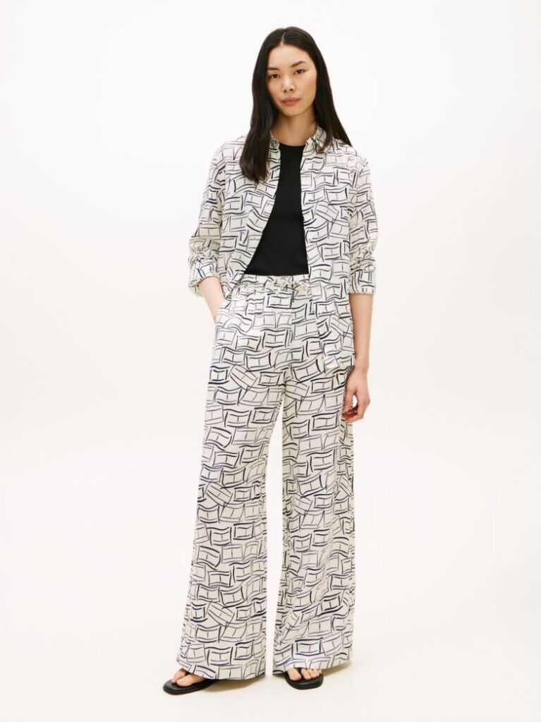 Multi Relaxed Wide Leg Pure Linen Trousers  Women