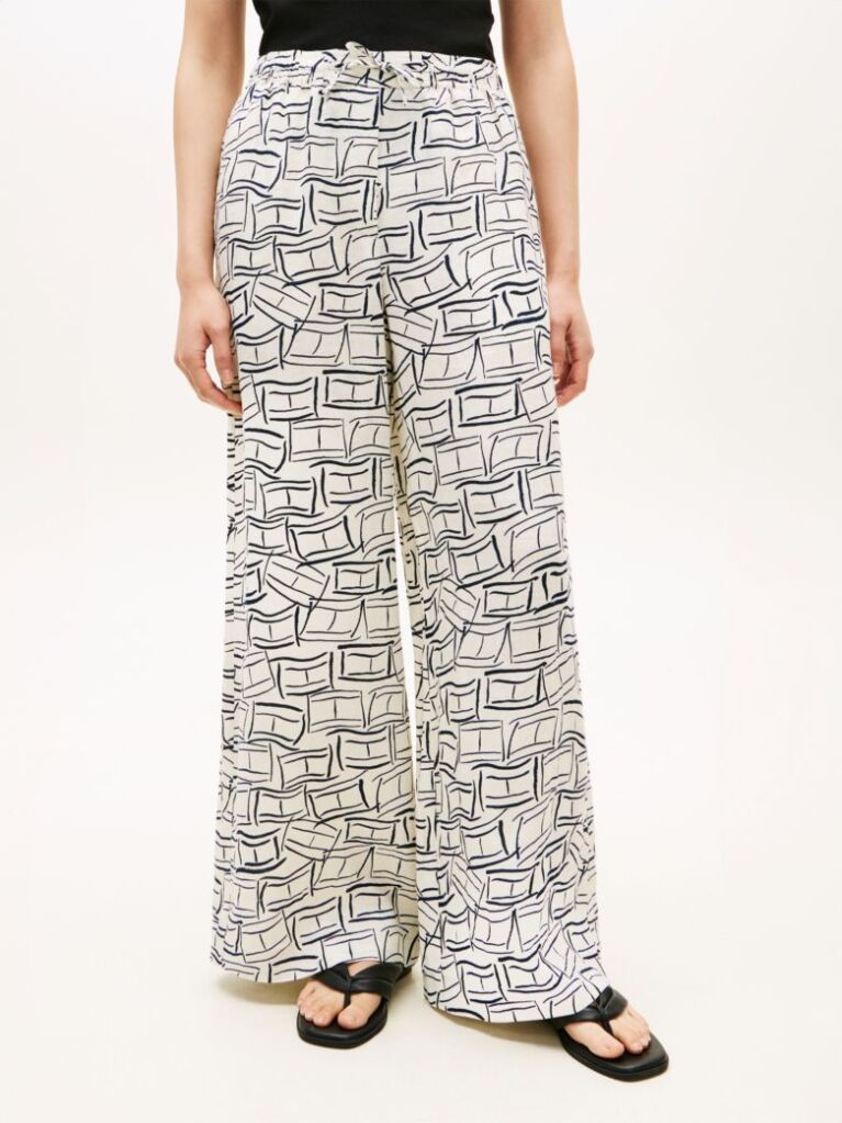 Multi Relaxed Wide Leg Pure Linen Trousers  Women