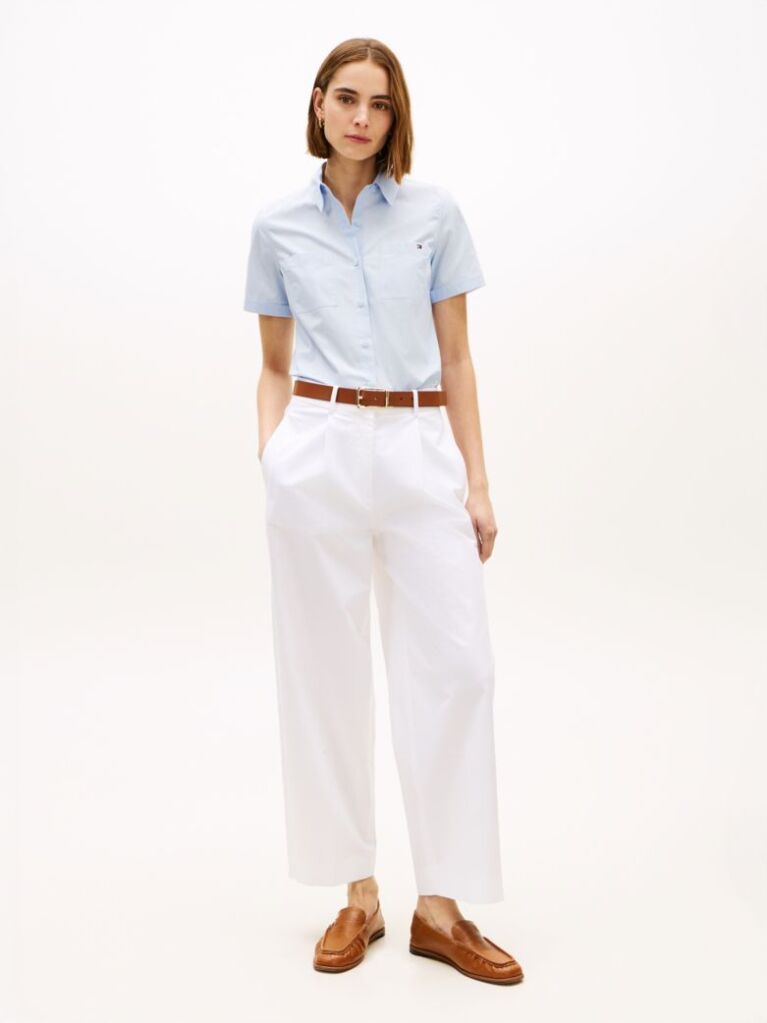 White Barrel Leg Mid Rise Chinos  Women