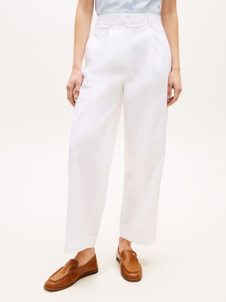 White Barrel Leg Mid Rise Chinos  Women