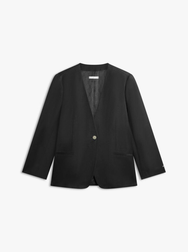 Μαύρο Άνετο Λινό Blazer Με Χρυσό Κουμπί  Γυναίκες