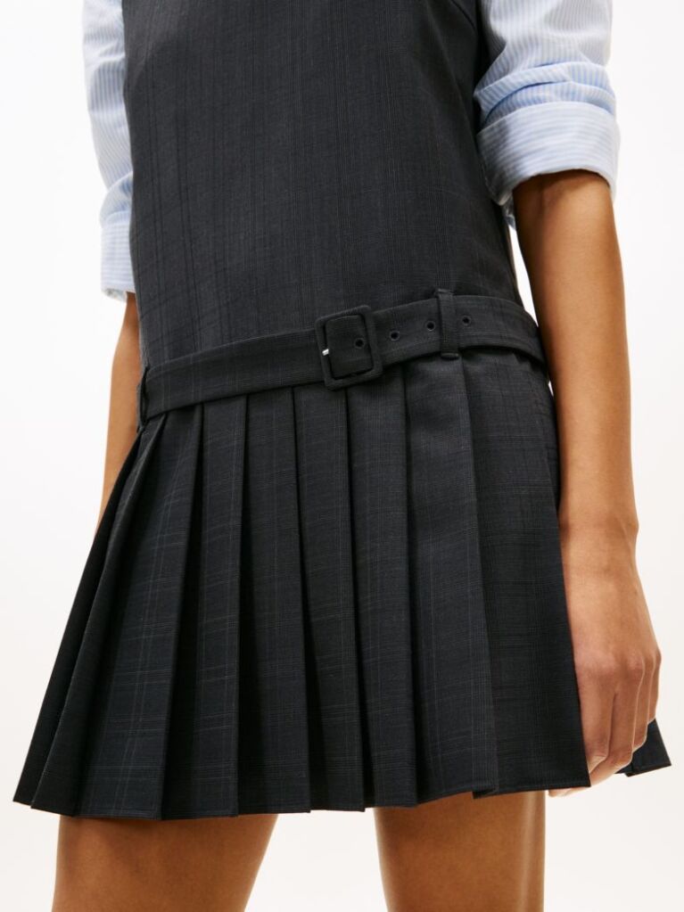 Grey Check Wool Blend Mini Shift Dress  Women