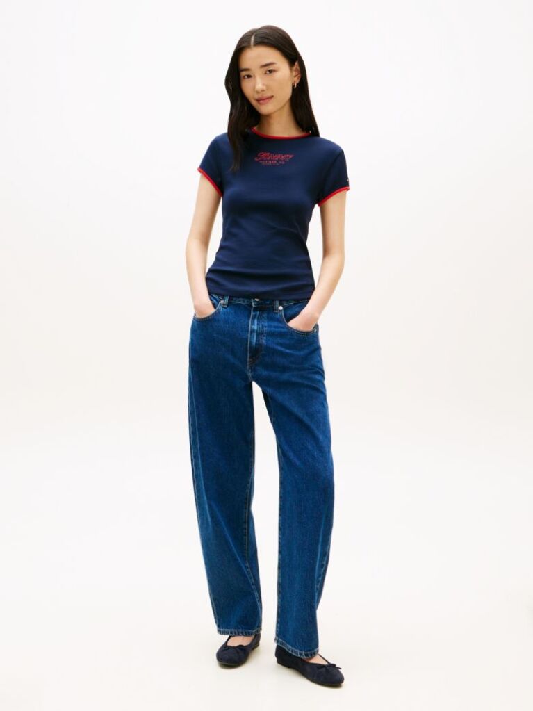 Blue Logo Graphic Slim Ringer T-Shirt  Women