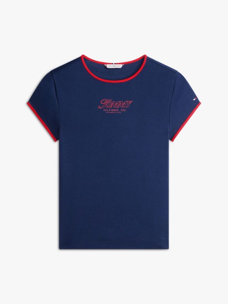 Blue Logo Graphic Slim Ringer T-Shirt  Women
