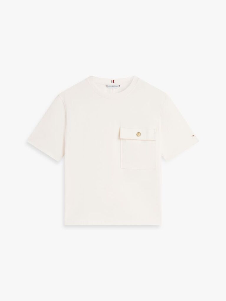 Beige Gold-Tone Button Pocket Relaxed T-Shirt  Women