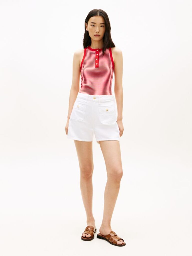 Multi Gold-Tone Button Sleeveless Henley Top  Women