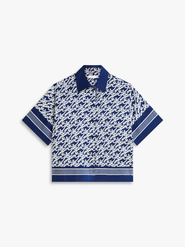 Blue Relaxed Fit Print Voile Shirt With Silk  Women