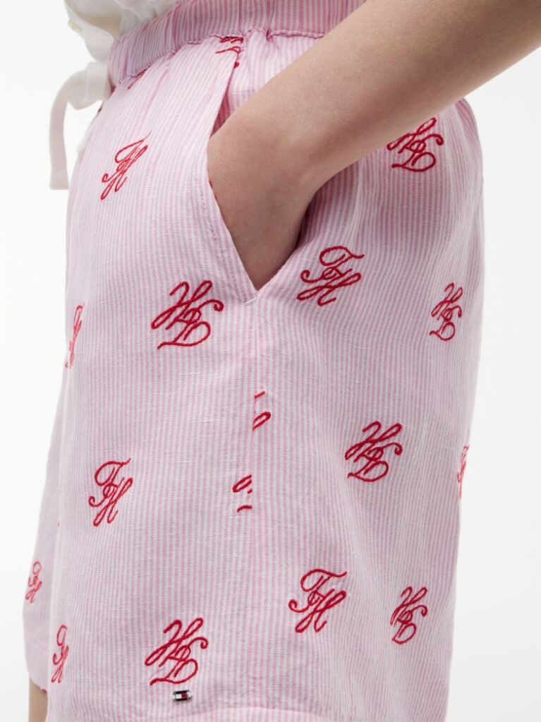 Pink Linen Blend Print Relaxed Shorts  Women