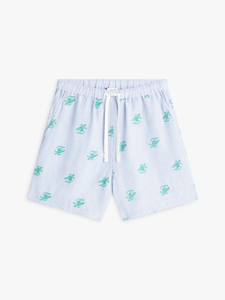 Blue Linen Blend Print Relaxed Shorts  Women