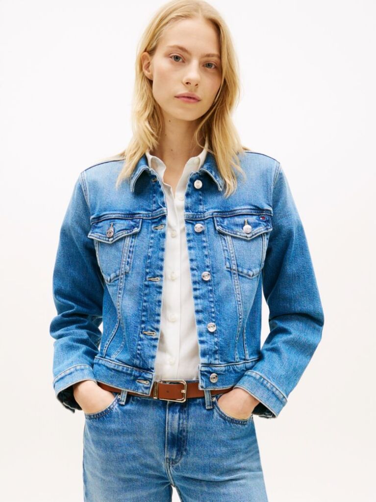 Μπλε Slim Denim Τζάκετ Με Κεντητό Σημαιάκι  Γυναίκες