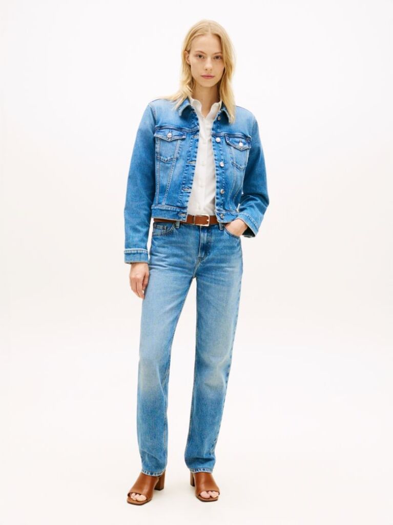 Μπλε Slim Denim Τζάκετ Με Κεντητό Σημαιάκι  Γυναίκες