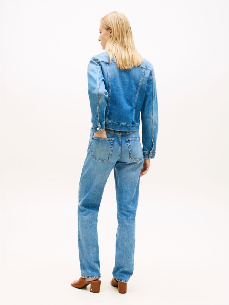 Μπλε Slim Denim Τζάκετ Με Κεντητό Σημαιάκι  Γυναίκες