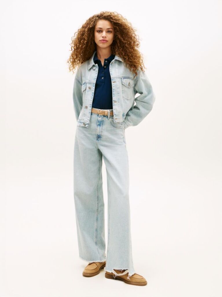 Μπλε Άνετο Κοντό Denim Τζάκετ  Γυναίκες