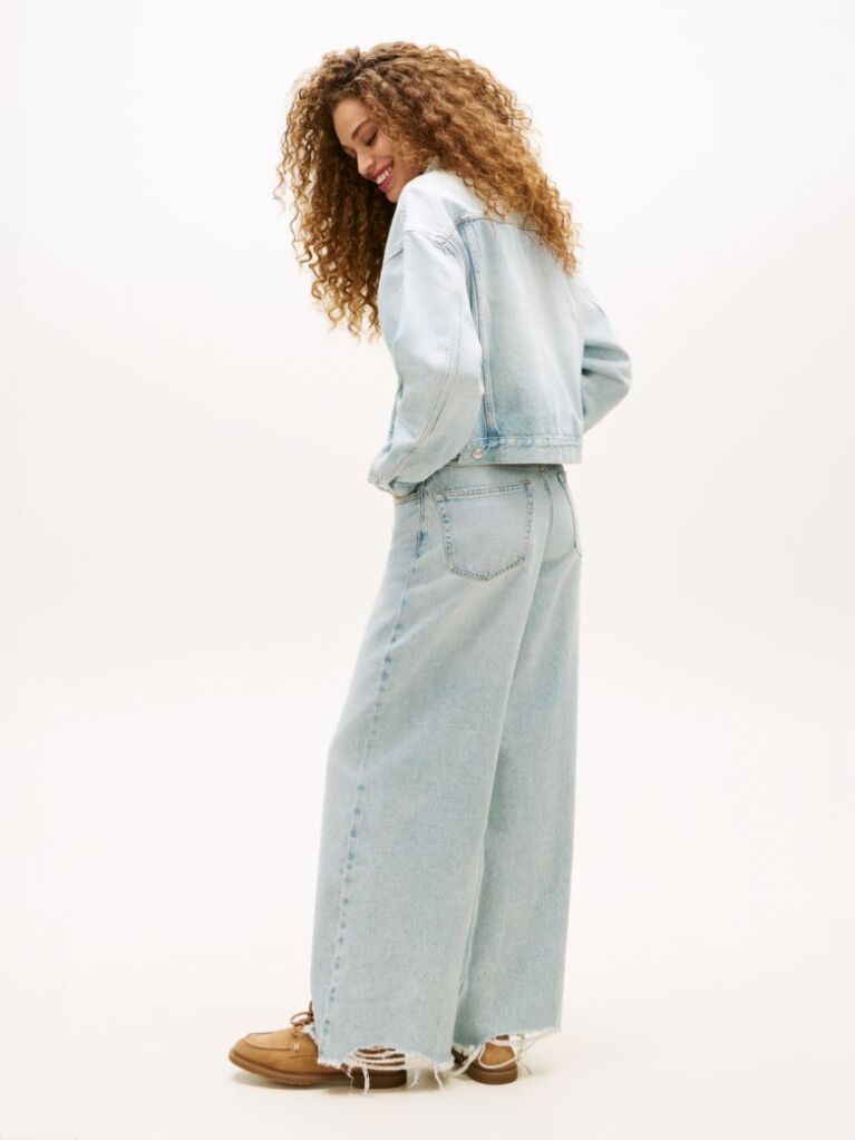 Μπλε Άνετο Κοντό Denim Τζάκετ  Γυναίκες