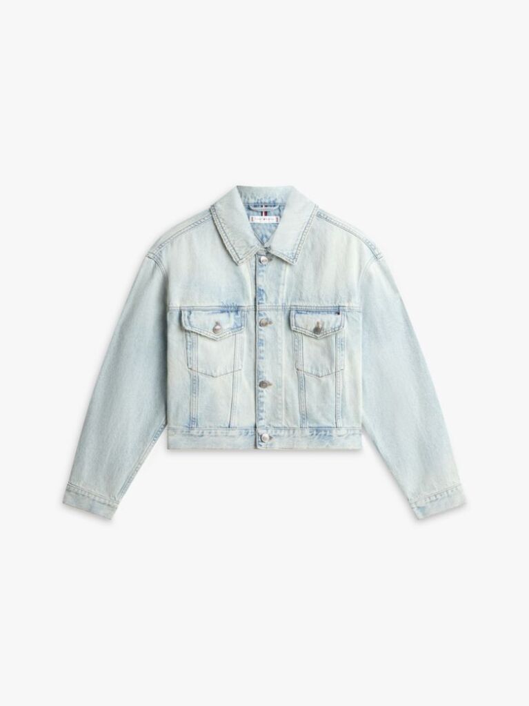 Μπλε Άνετο Κοντό Denim Τζάκετ  Γυναίκες