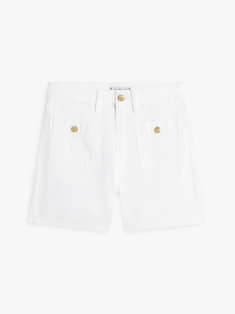 White Gold-Tone Button High Rise Denim Shorts  Women